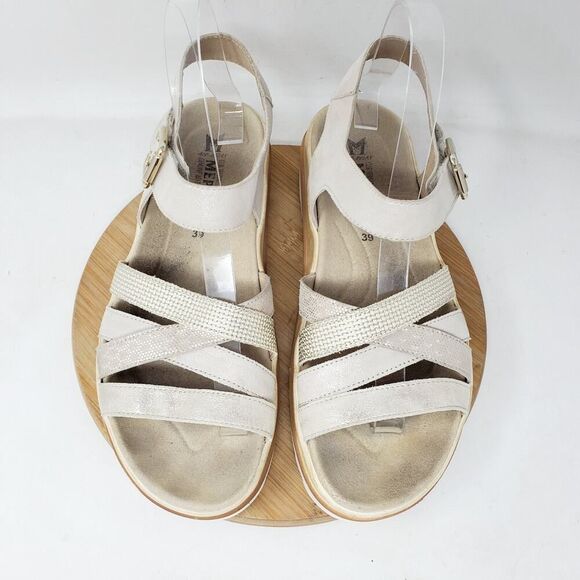 Mephisto Doria Sandals Womens 39 Sand Metallic Leather Platform Comfort Shoes - Picture 4 of 11